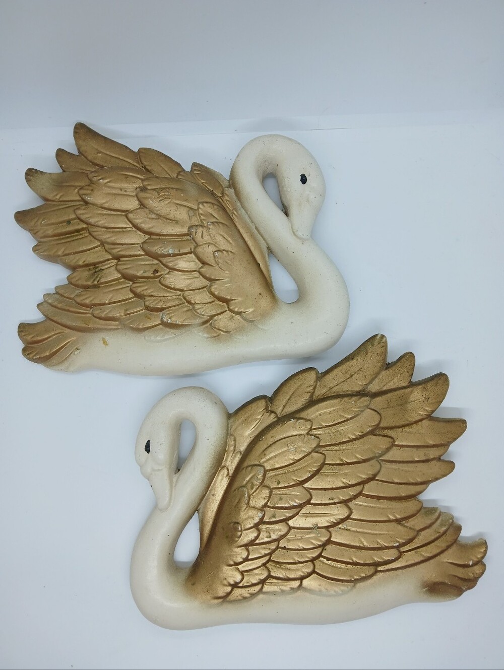 VTG 1968 Miller Studio Chalkware Swan Wall Plaques Set - White & Gold MCM